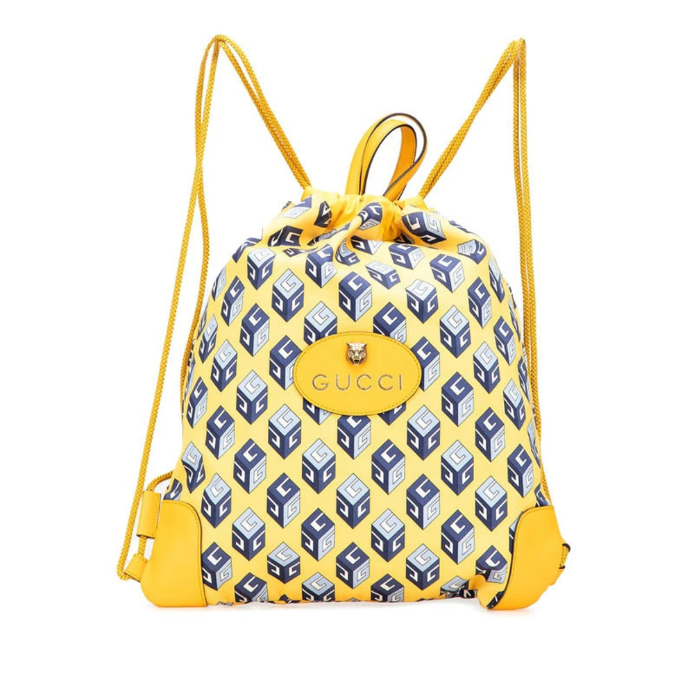 Gucci Tricolor Drawstring Cube Backpack Yellow Blue Leather